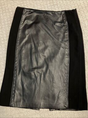 White House Black Market Black Leather Pencil Skirt with Side Panels